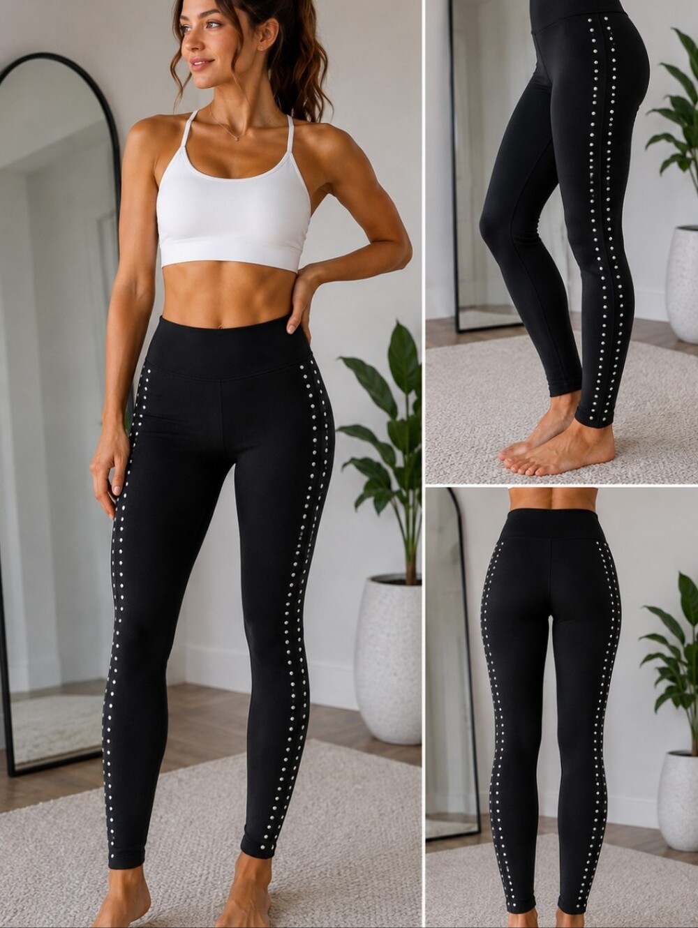 Karl Lagerfeld Black High-Rise Leggings with Side Studs